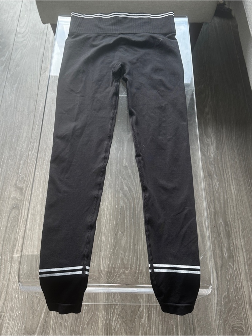 Gymshark Black Leggings with White Stripe Accents
